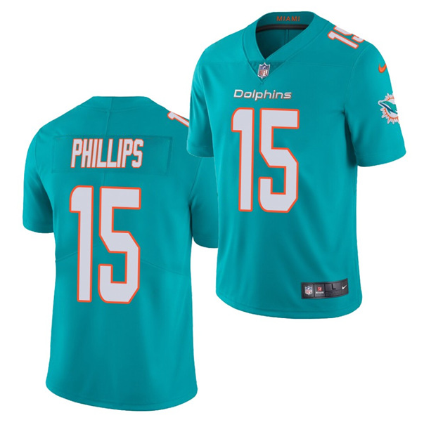 Men's Miami Dolphins #15 Jaelan Phillips Aqua 2021 Vapor Untouchable Limited Stitched Jersey Men's Miami Dolphins #15 Jaelan Phillips Aqua 2021 Vapor Untouchable Limited Stitched Jersey